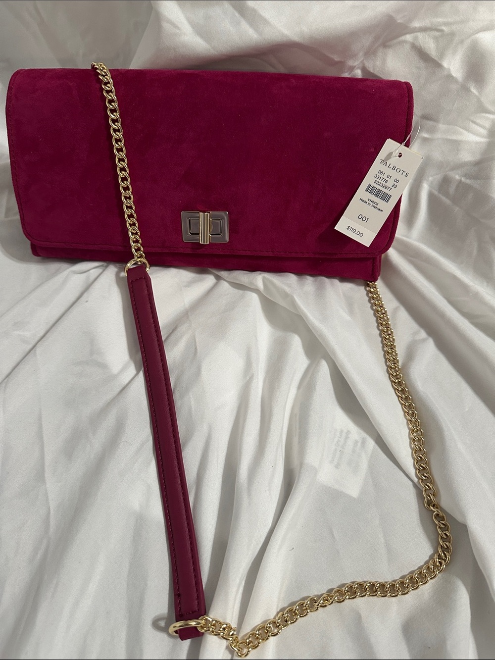 Talbots Fuchsia Suede Chain Crossbody Bag
